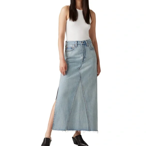 💙Levi's Iconic Side-Slit Denim Maxi Skirt - Not In The Mood💙 - Picture 1 of 8